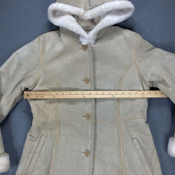 WILSONS‎ LEATHER Winter Coat Sz S Tan Suede Leather Hooded Faux Fur Lined Jacket - Picture 11 of 16